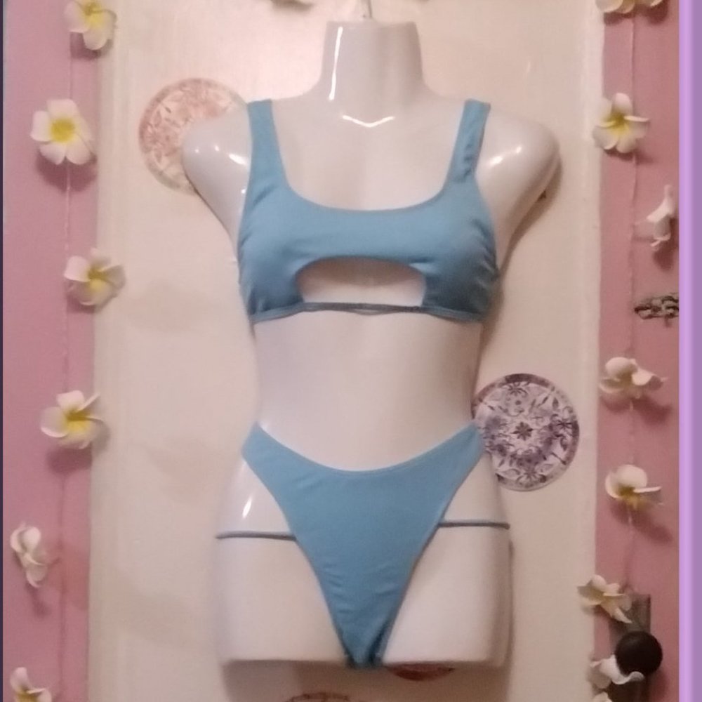 Baby Blue (S) Cut Out Strappy Bikini